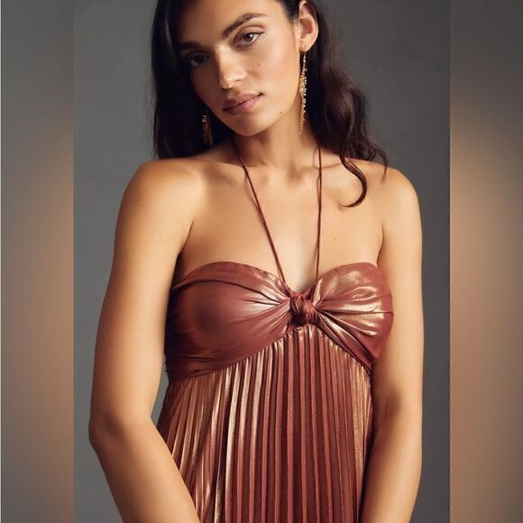 Anthropologie Plissé Halter Dress Size L - Picture 3 of 8